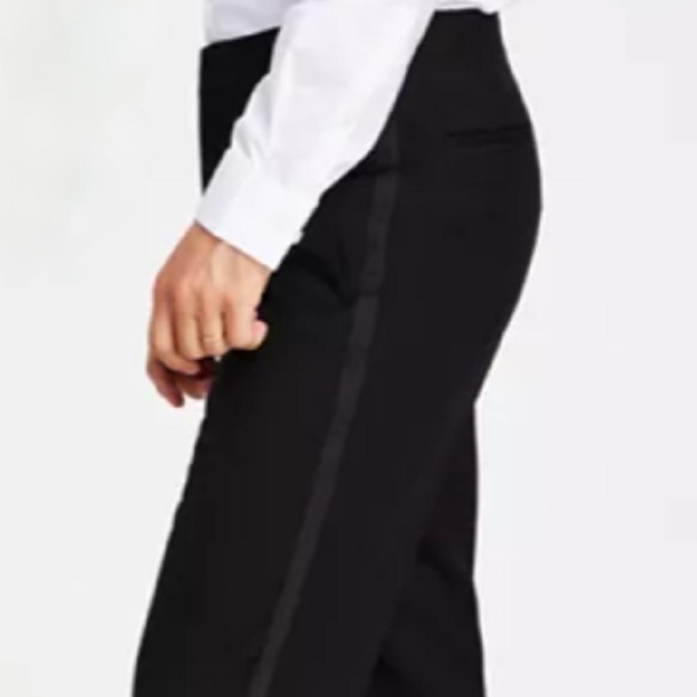 Kenneth Cole NWT Comfort Waistband Black Satin Stripe Formal Pant 37x32 or 35x32